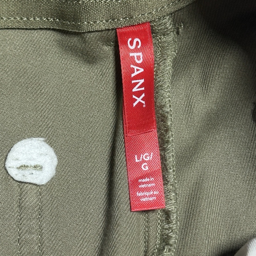 Spanx Twill Cropped Trousers Size Large Wide Leg Stretch High Rise Spanish Olive - Picture 5 of 15